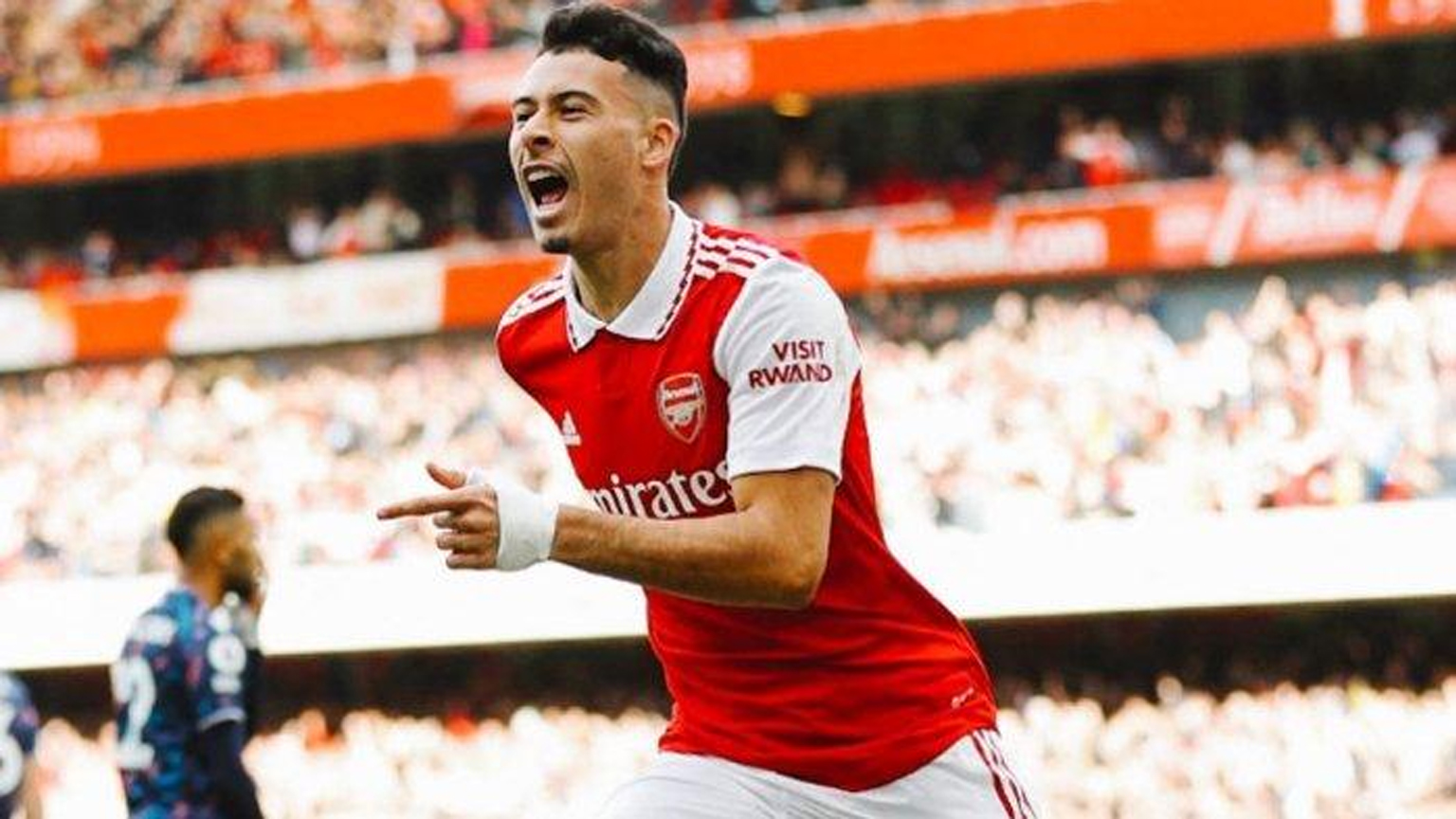 Gabriel Martinelli Arsenal selebrasi gol penting.
